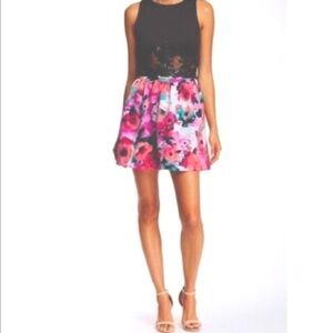 Necessary Objects Womens Pink Floral Pockets A Line Full Scuba Skirt Sz L NEW
